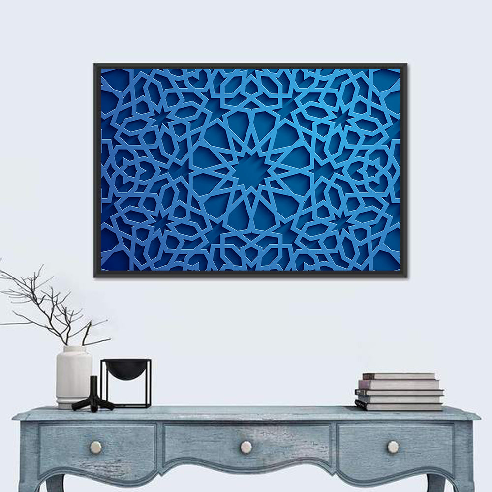 Islamic Geometric Tile Ornament Wall Art in a room, landscape