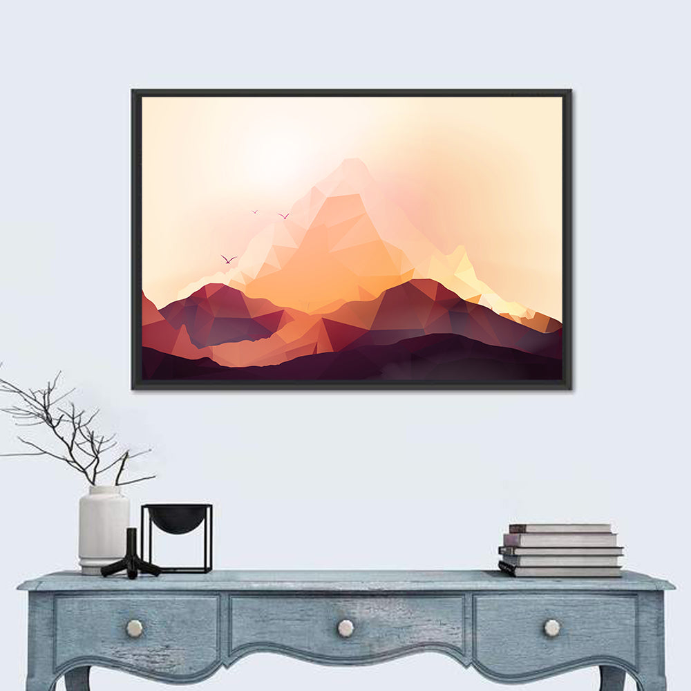 Geometric Mountain Sunset Illustration Wall Art