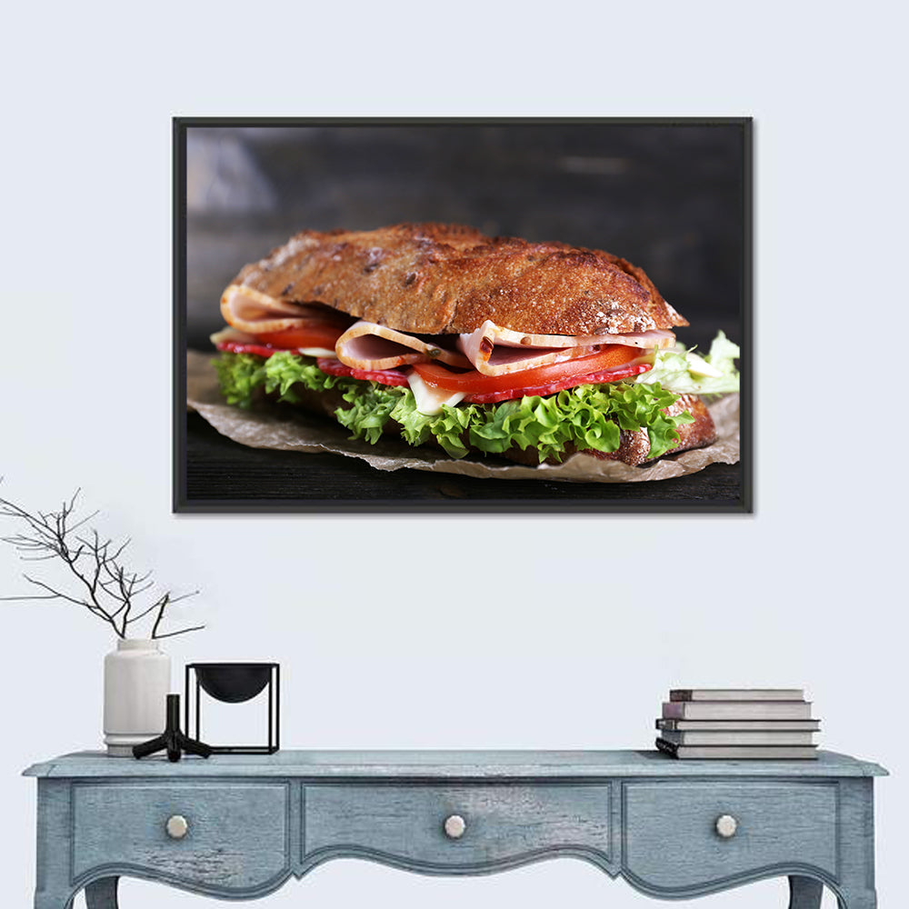 Toasted Ham and Vegetable Sandwich Wall Art in a room, landscape
