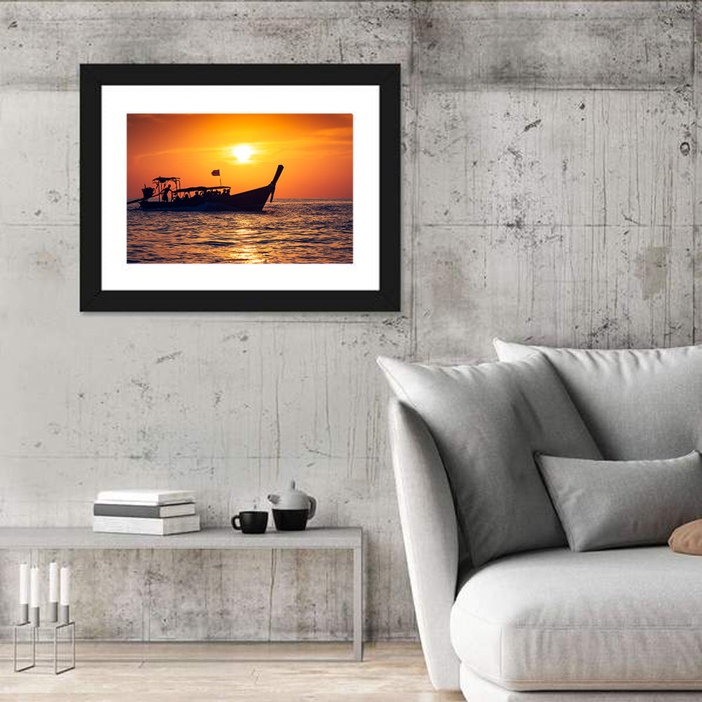 Longtail Boat at Sunset Wall Art