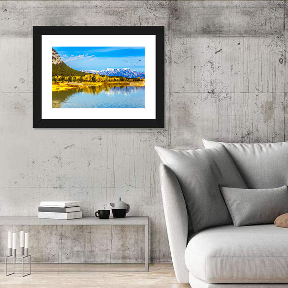 Abraham Lake Reflections Wall Art in a room, landscape