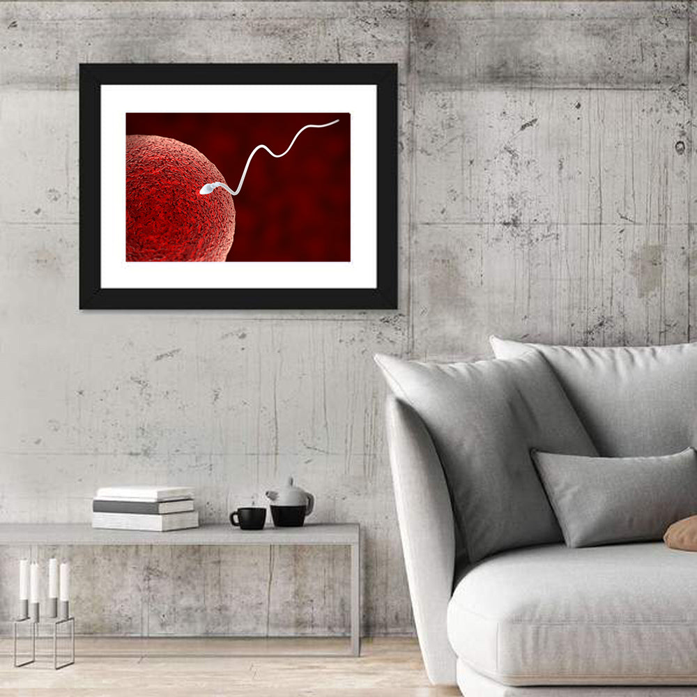 Sperm Approaching Ovum Wall Art in a room, landscape