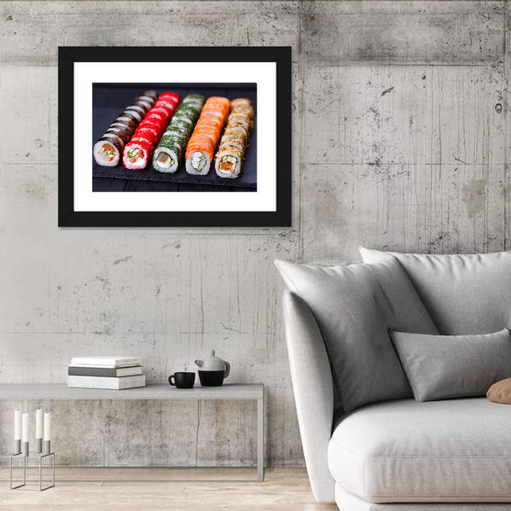 Sushi Rolls on Slate Wall Art in a room, landscape