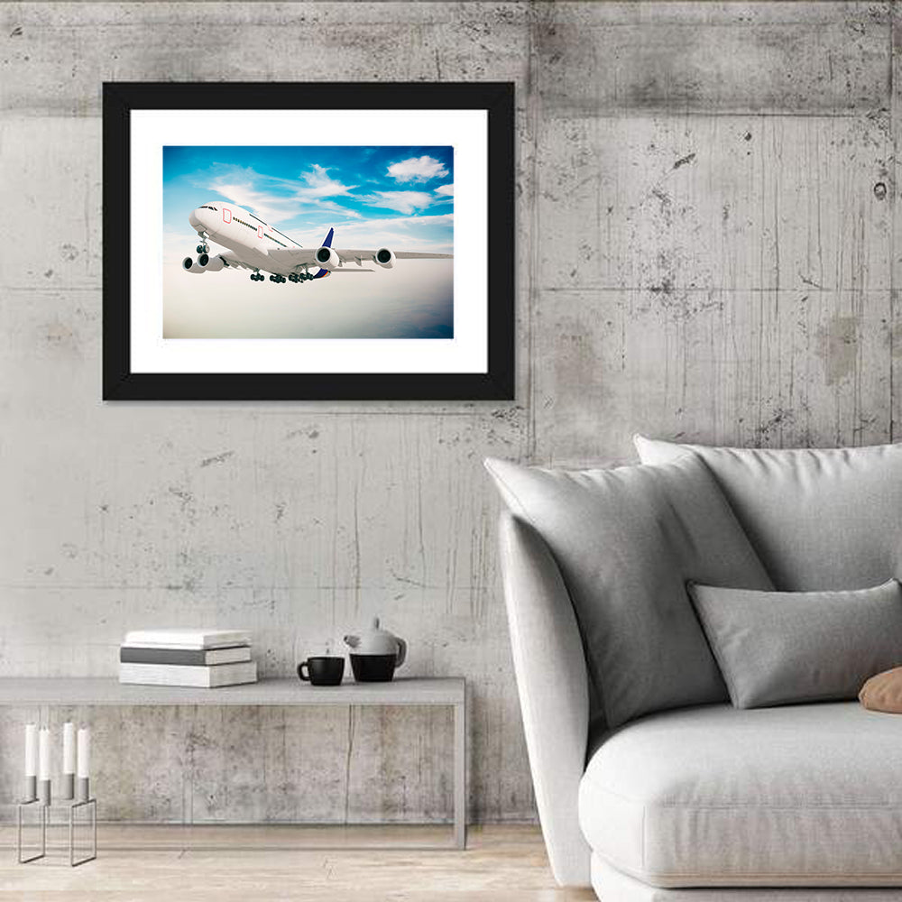 Four-engine Airliner in Flight Wall Art in a room, landscape