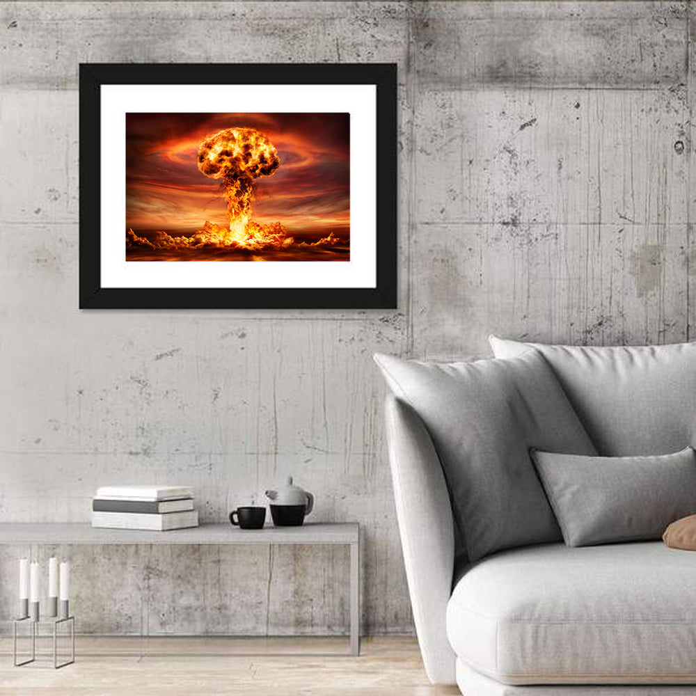 Nuclear Mushroom Cloud Wall Art in a room, landscape