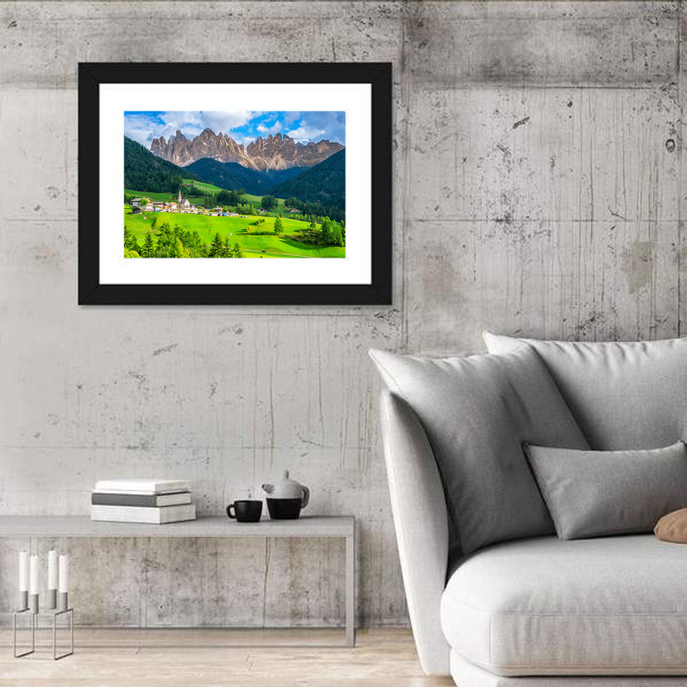 Santa Maddalena Village, Dolomites Wall Art in a room, landscape