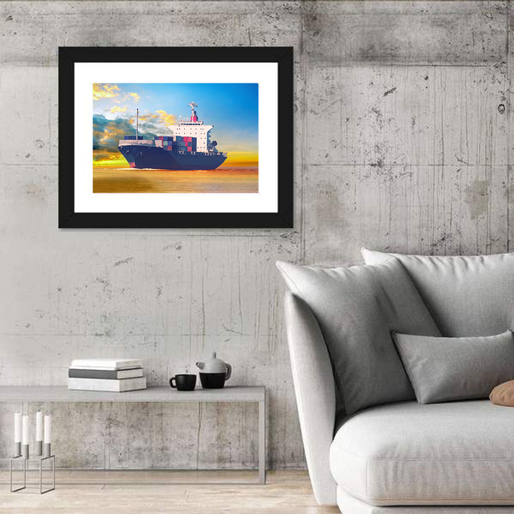 Container Ship at Golden Sunset Wall Art