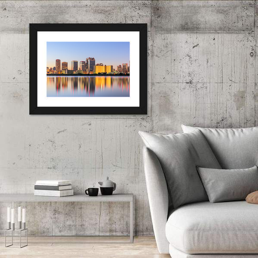 Umeda Skyline at Dusk Wall Art in a room, landscape