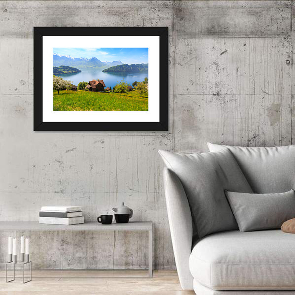 Lake Luzern Meadow View Wall Art in a room, landscape