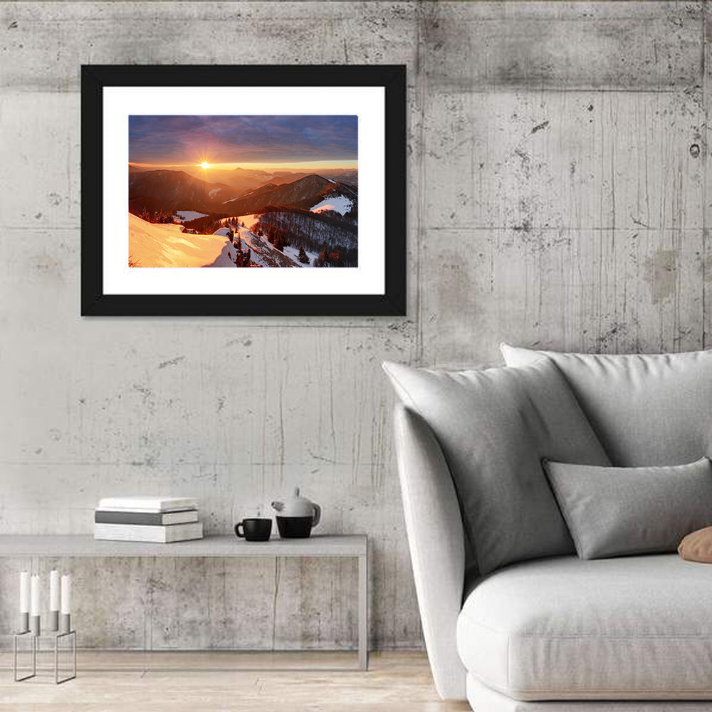 Slovakia Winter Mountain Sunset Wall Art in a room, landscape