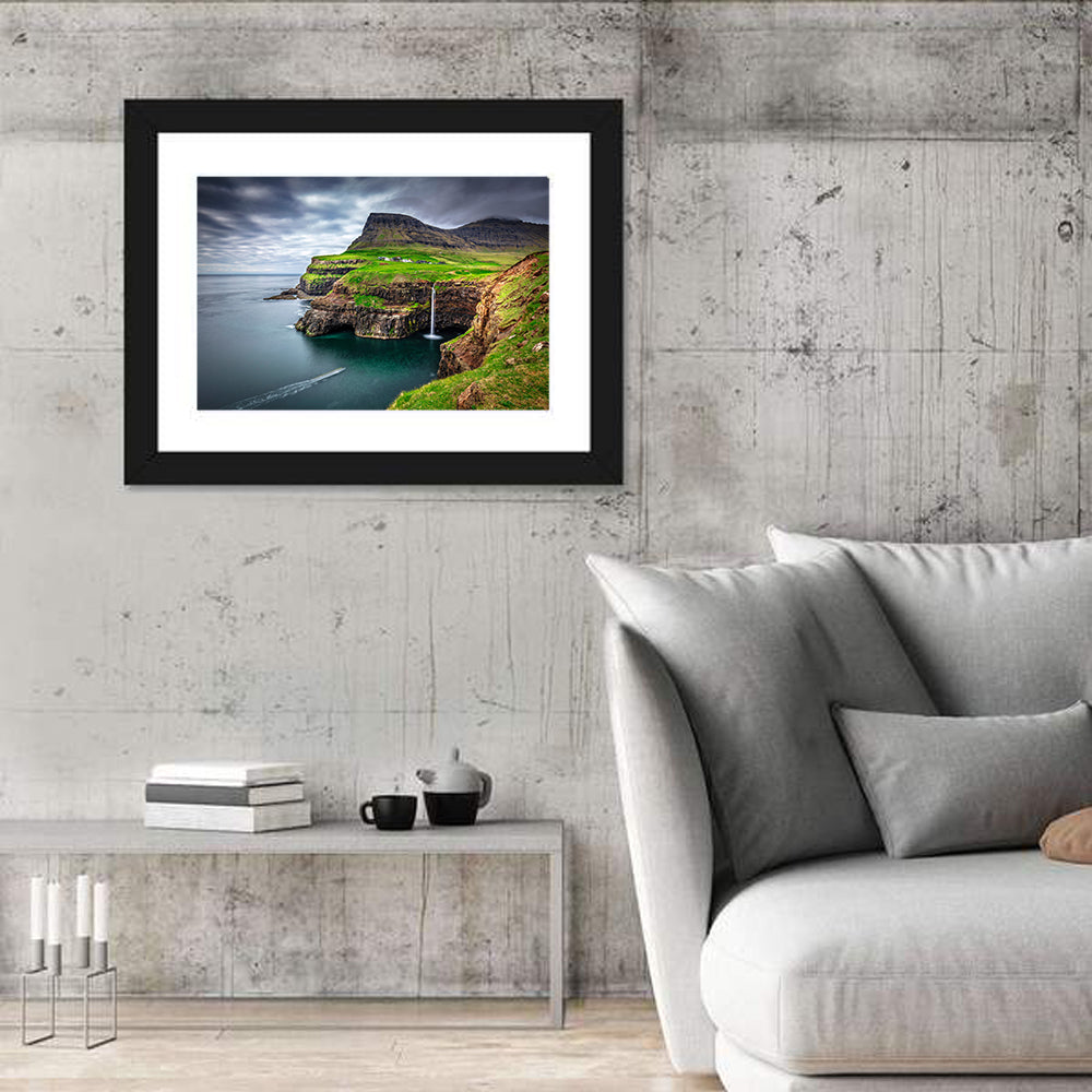 Múlafossur Waterfall, Gásadalur Wall Art in a room, landscape