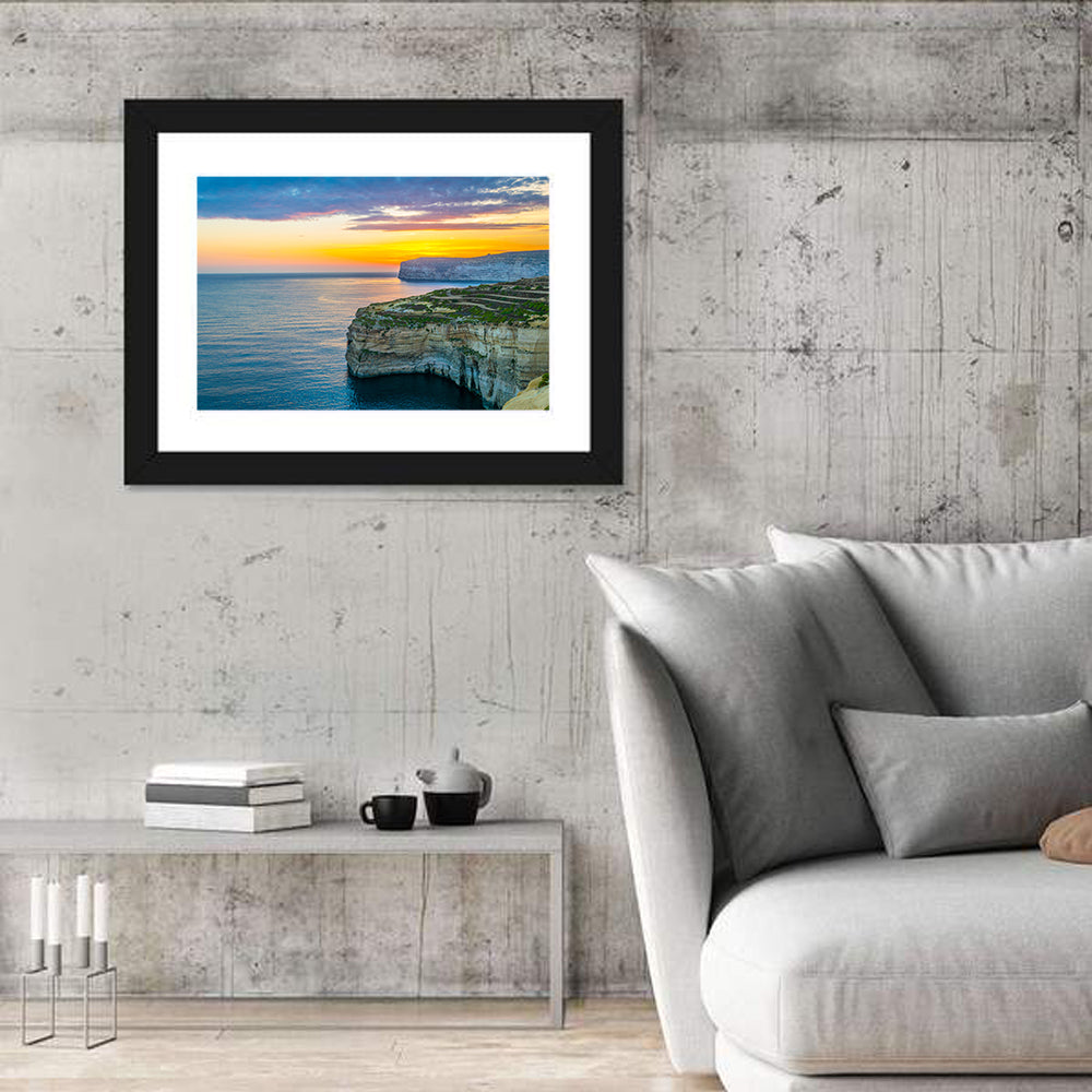 Dwejra Cliffs Sunset, San Lawrenz Wall Art in a room, landscape
