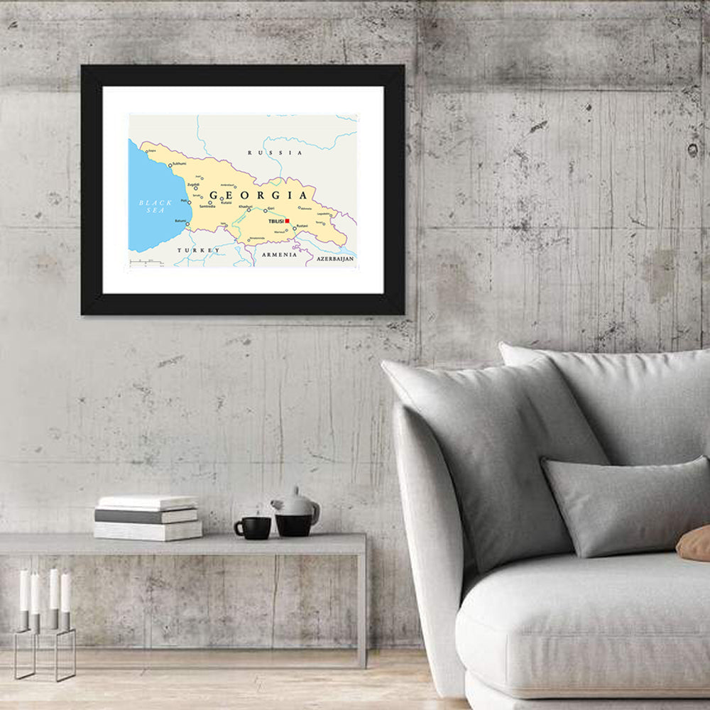 Georgia Political Map with Labeled Cities Wall Art in a room, landscape