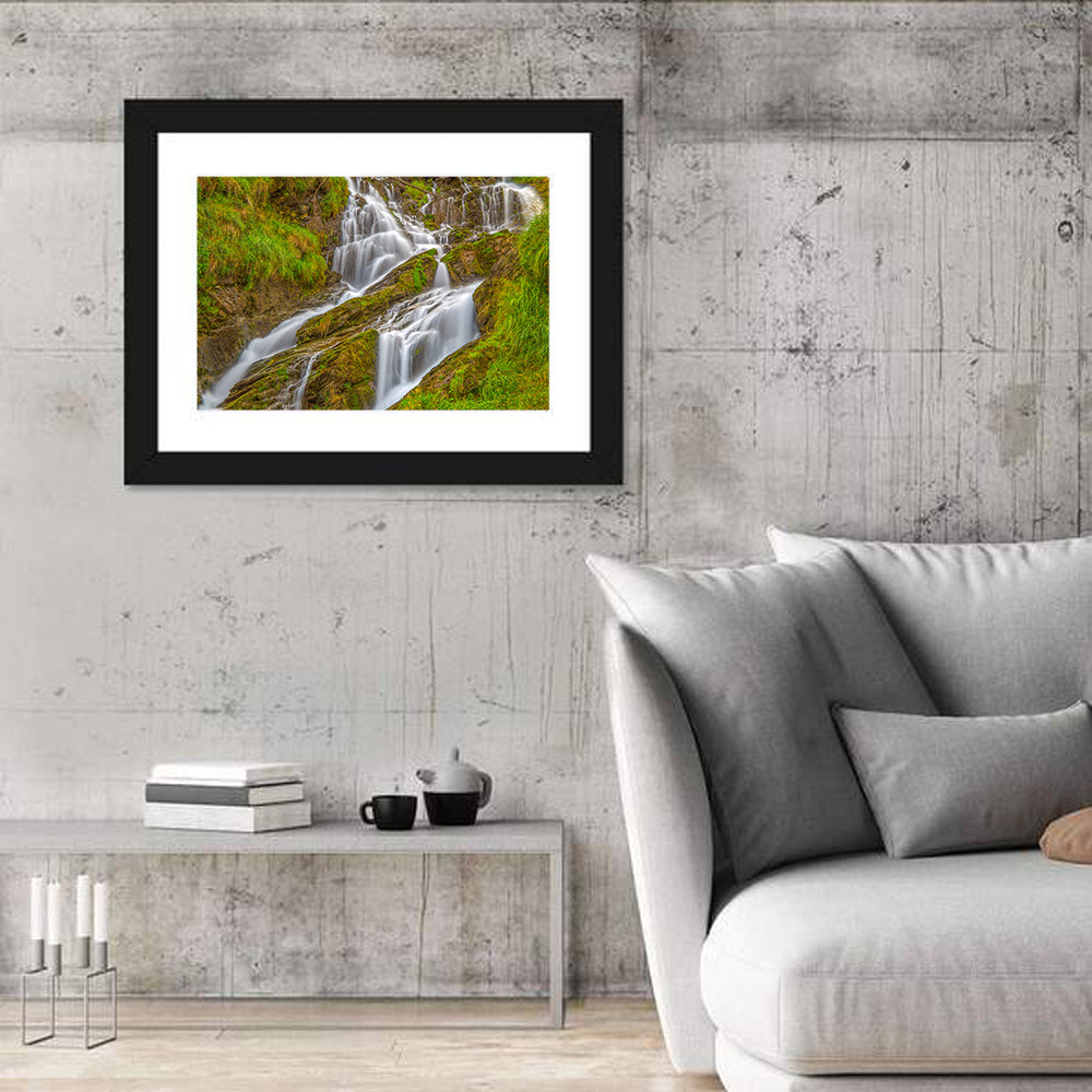 Tiered Waterfall in Val D'aosta Wall Art in a room, landscape