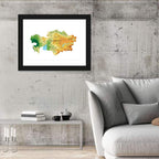 Kazakhstan Relief Map, Color-coded Terrain Wall Art