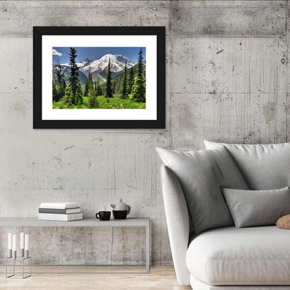Mt Rainier & Conical Pine Trees Wall Art