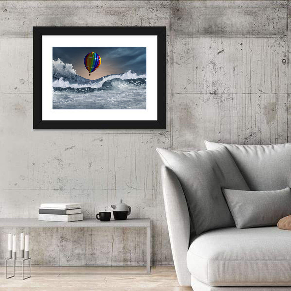 Hot Air Balloon Above Stormy Sea Wall Art