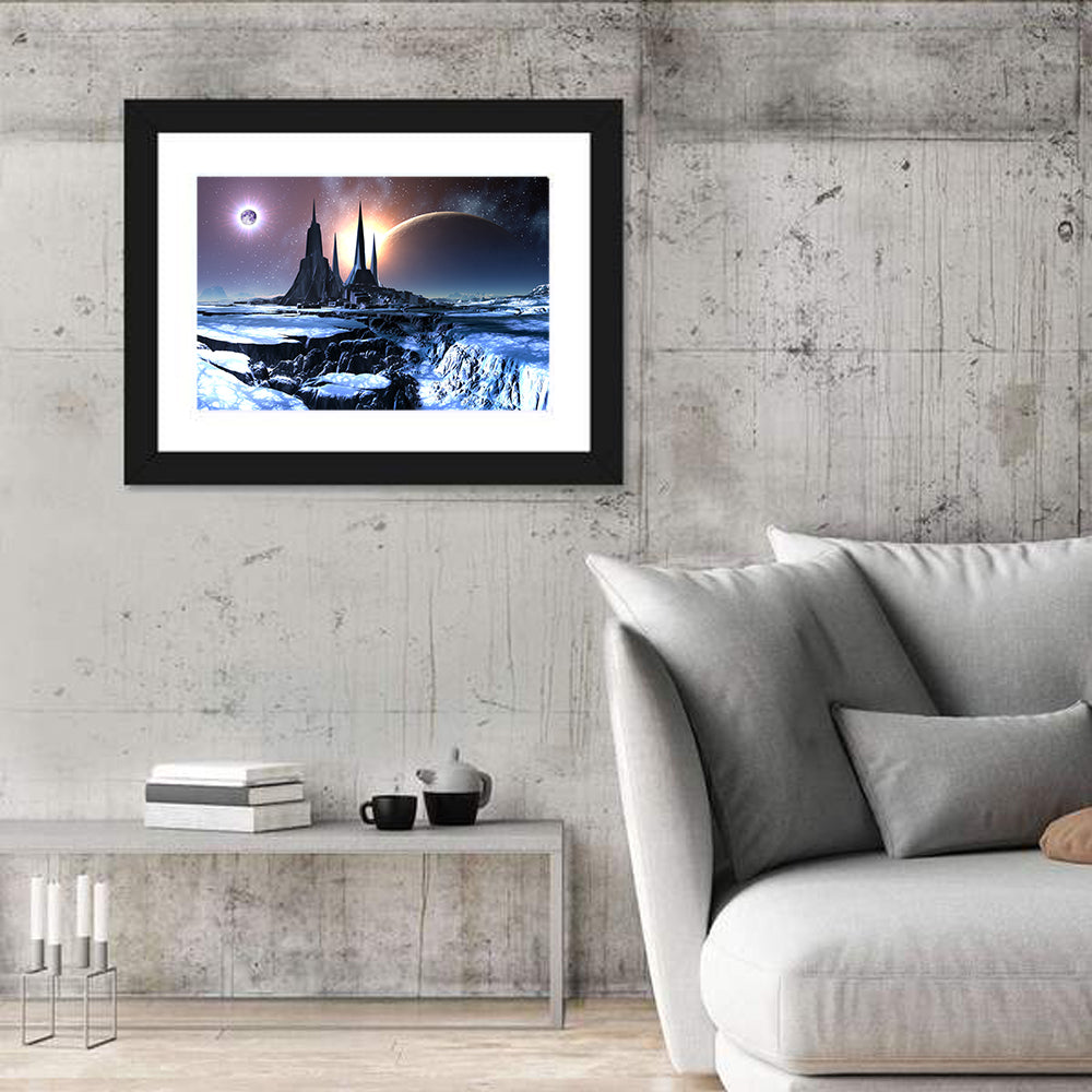 Lost Alien City in Snow Wall Art in a room, landscape