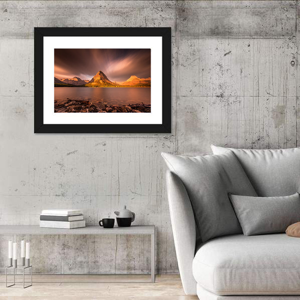 Mount Grinnell Golden Sunrise Wall Art in a room, landscape