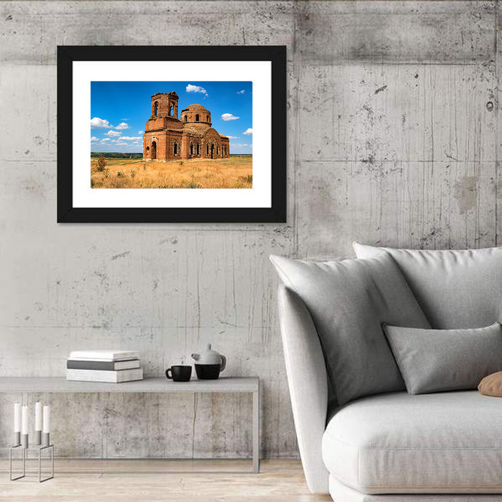 Sunlit Ruined Orthodox Cathedral Wall Art in a room, landscape