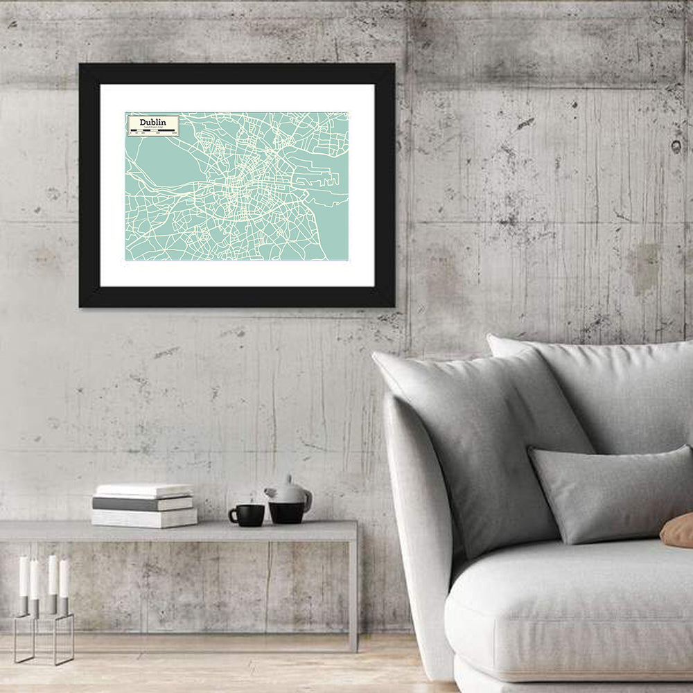Dublin Street Grid Map Wall Art in a room, landscape