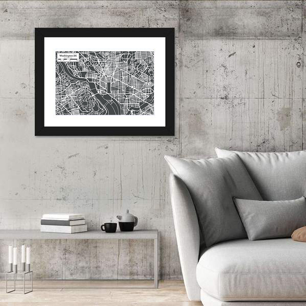 Washington D.c. River Grid Map Wall Art in a room, landscape