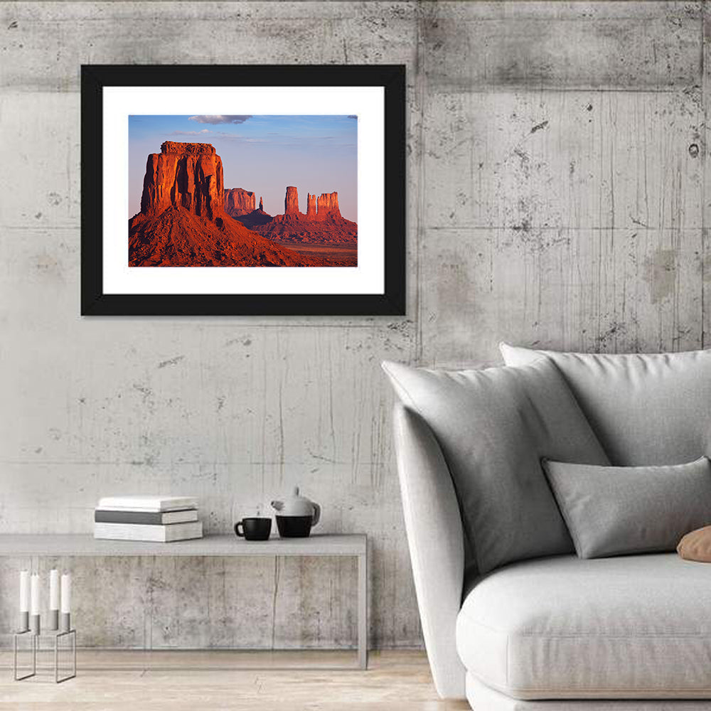 Monument Valley Mesa at Golden Hour Wall Art in a room, landscape