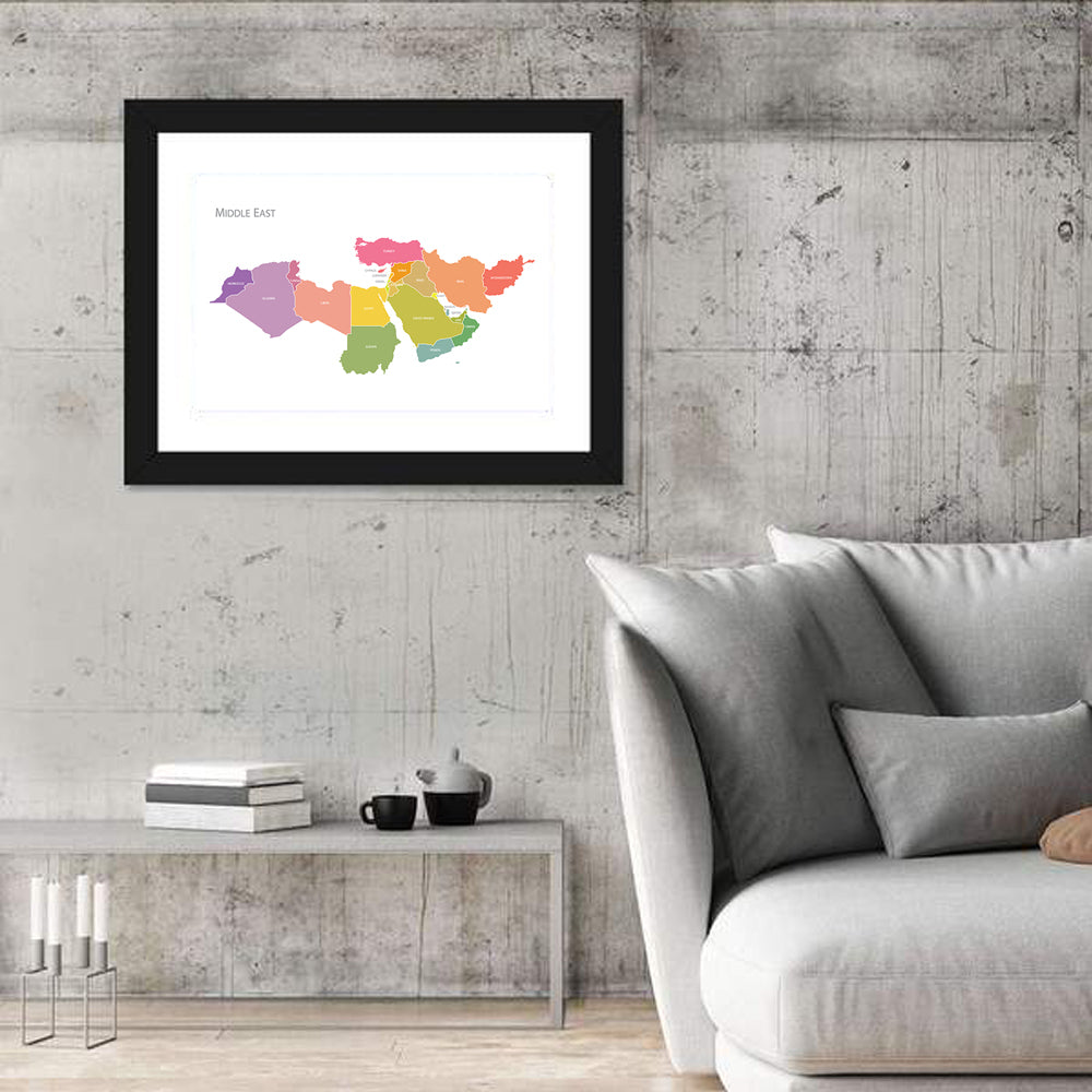 Colorful Middle East Map Wall Art in a room, landscape