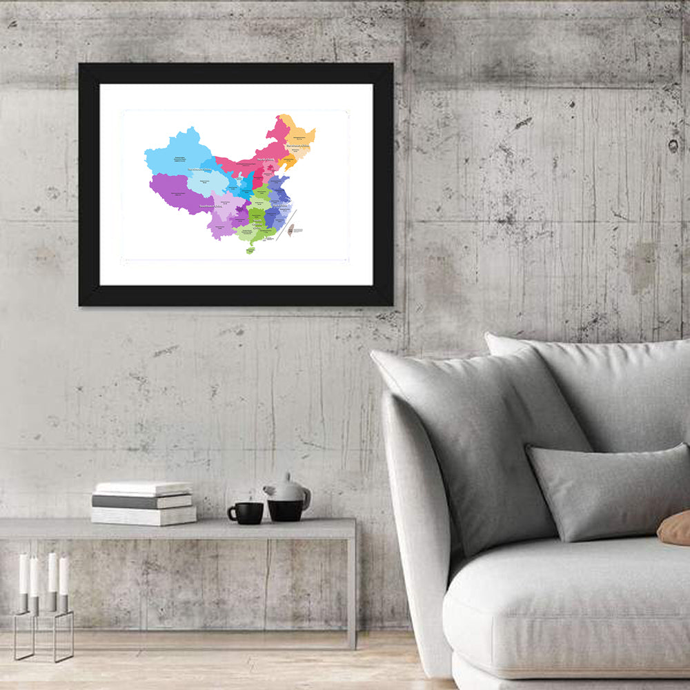 China Provinces Map Wall Art in a room, landscape