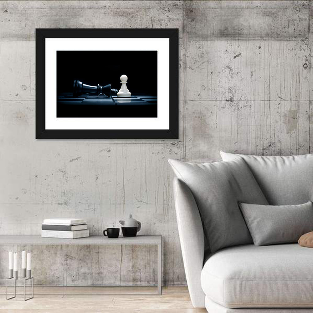 Pawn and Fallen King Wall Art in a room, landscape