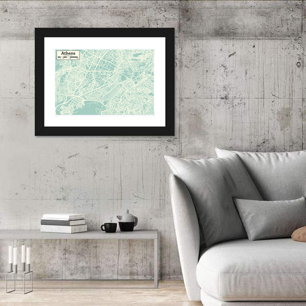 Athens Coastal Map Wall Art in a room, landscape