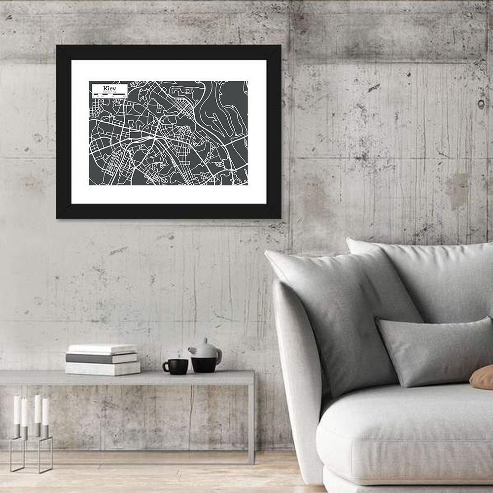 Kiev Street Grid Map Wall Art