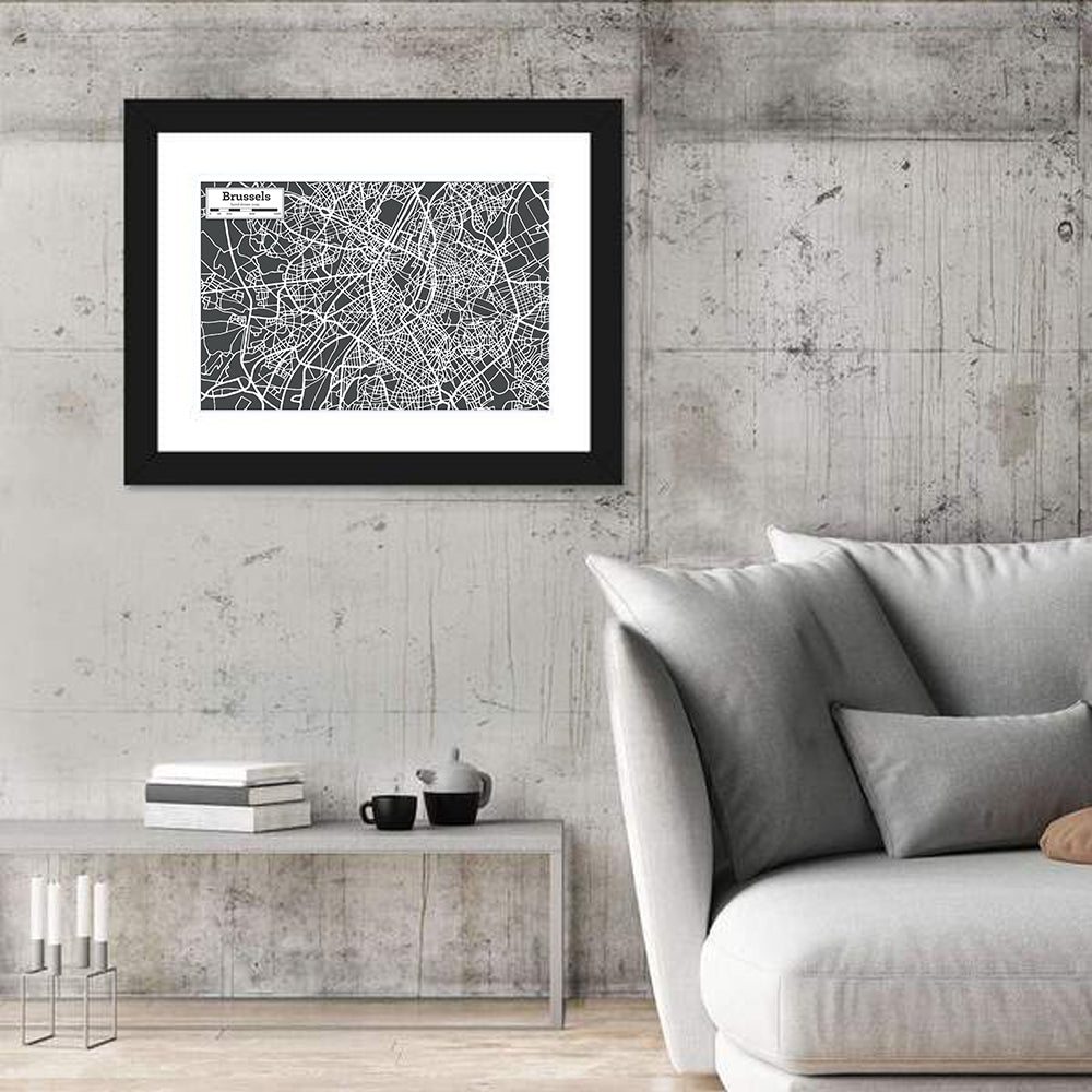 Brussels Street Grid Map Wall Art in a room, landscape