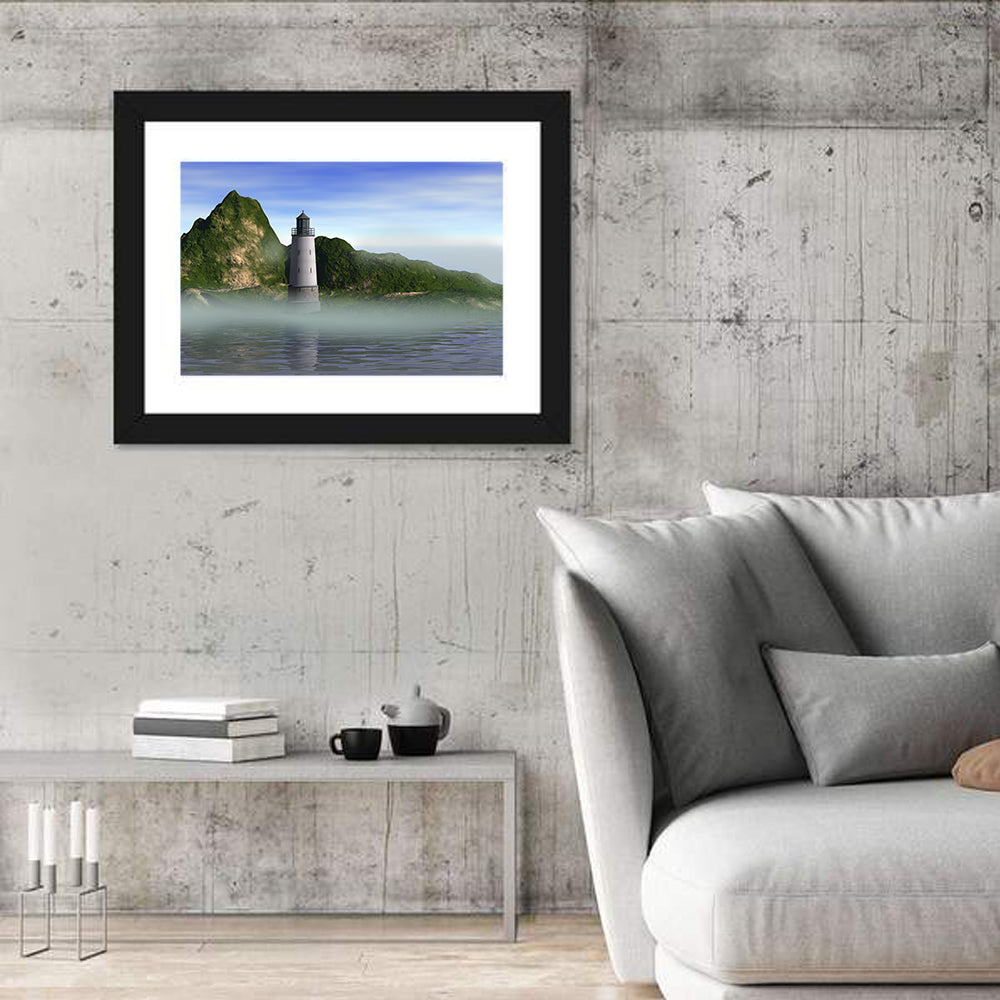Lighthouse Reflection on Calm Water Wall Art in a room, landscape
