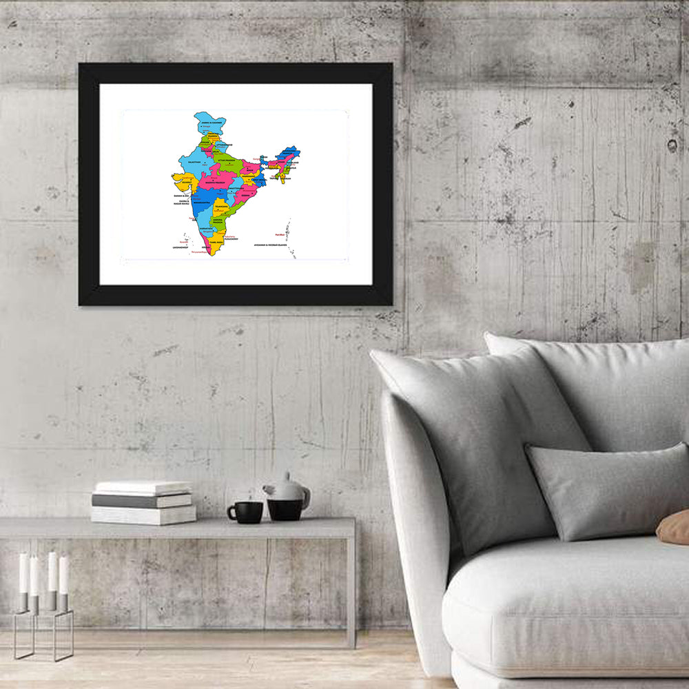 India Political Map Wall Art in a room, landscape