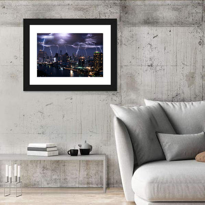 Lightning Storm Over City Wall Art