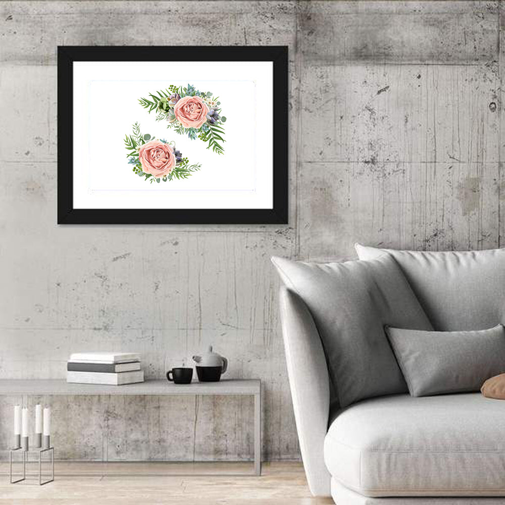 Mirrored Pink Rose Clusters Wall Art in a room, landscape