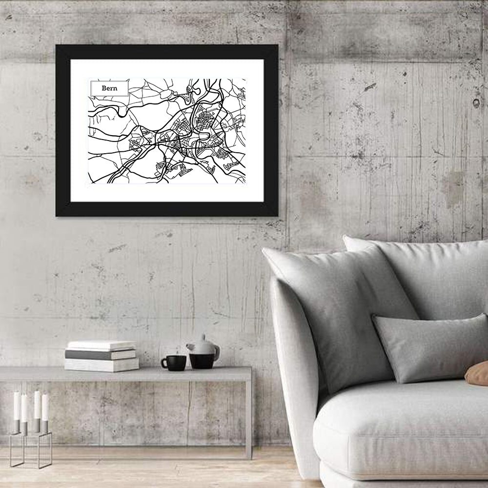 Bern City Map Wall Art in a room, landscape