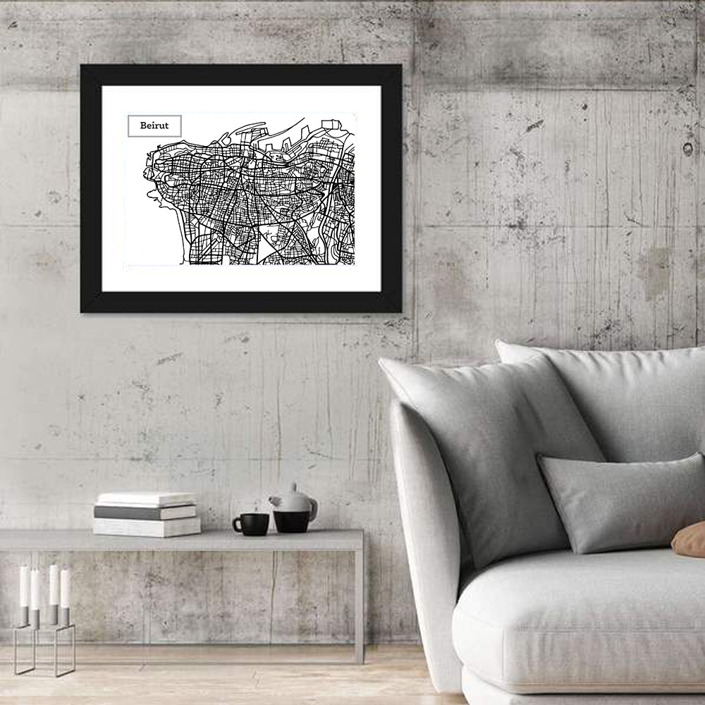 Beirut Street Grid Map Wall Art in a room, landscape
