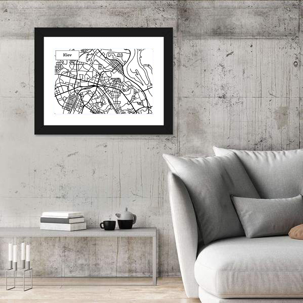 Kiev Street Grid Map Wall Art in a room, landscape