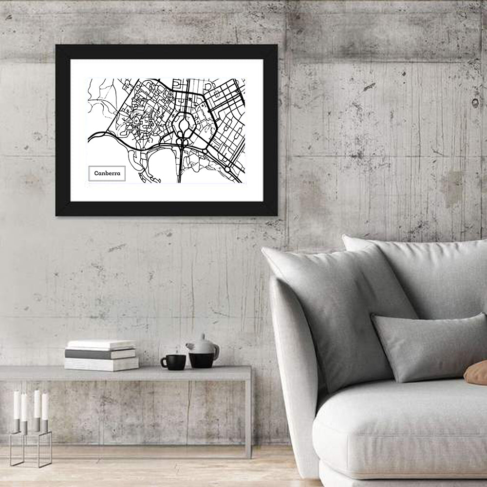 Canberra Street Network Map Wall Art in a room, landscape