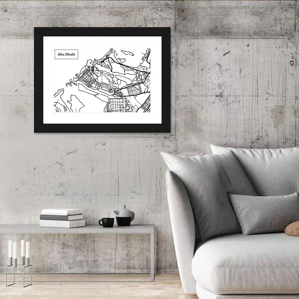 Abu Dhabi City Grid Map Wall Art in a room, landscape