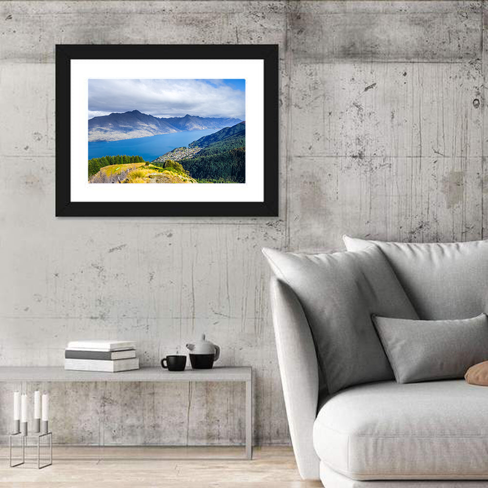 Queenstown Over Lake Wakatipu Wall Art in a room, landscape