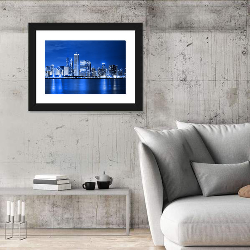 Chicago Financial District Skyline Wall Art in a room, landscape