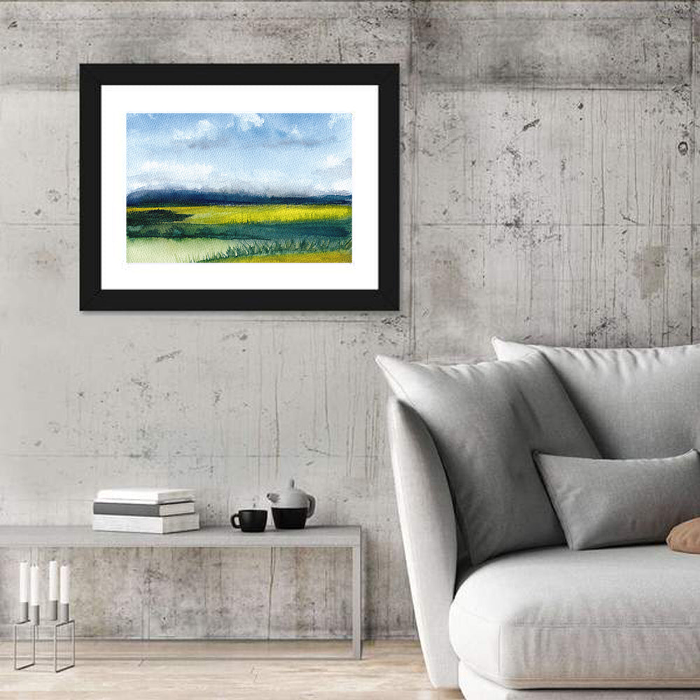 Summer Meadow Watercolor Wall Art in a room, landscape