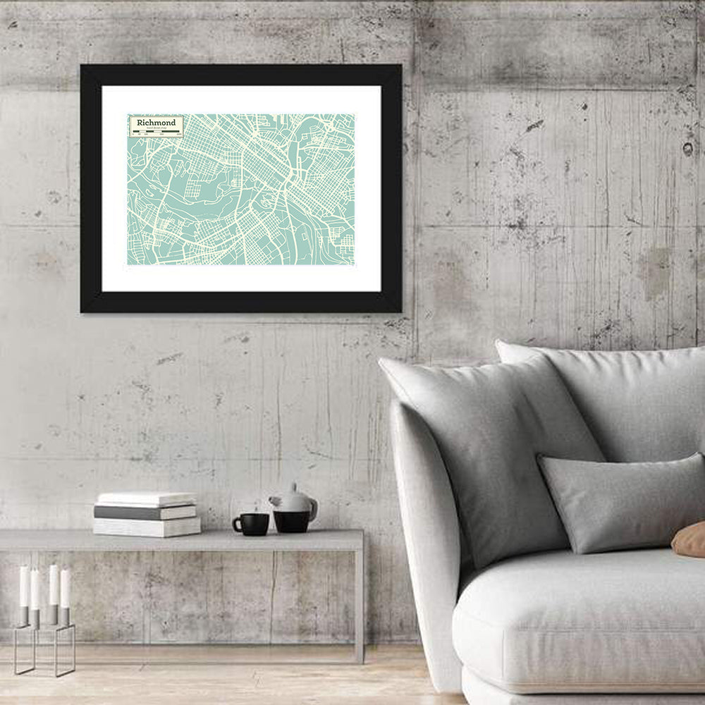 Richmond Teal City Map Wall Art in a room, landscape