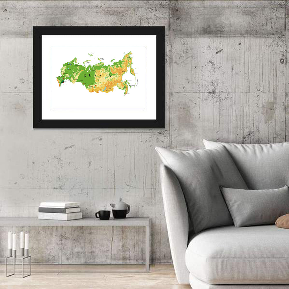 Russia Topographic Relief Map Wall Art in a room, landscape