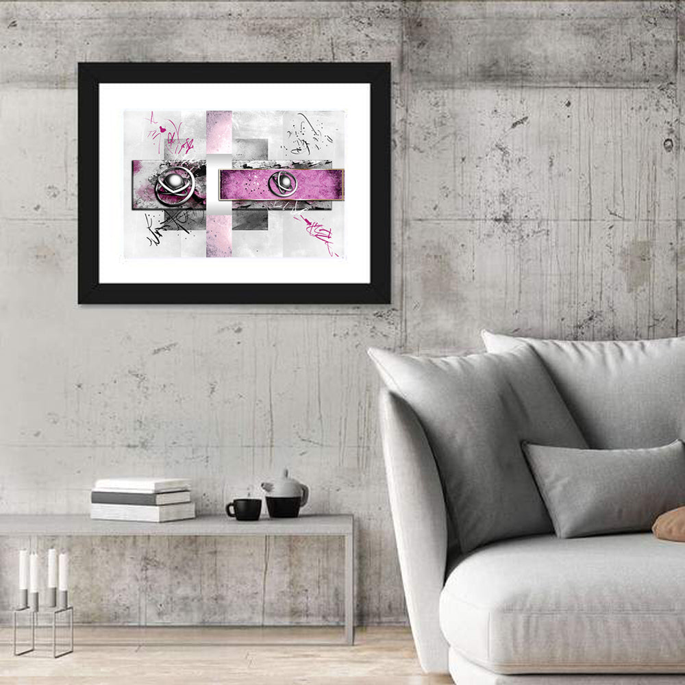 Magenta Orbital Spheres Wall Art in a room, landscape