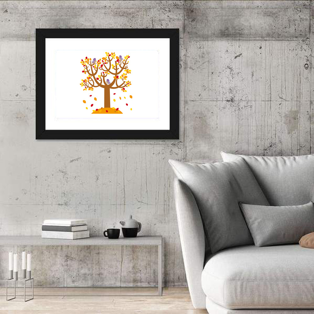 Autumn Tree with Perching Birds Wall Art in a room, landscape