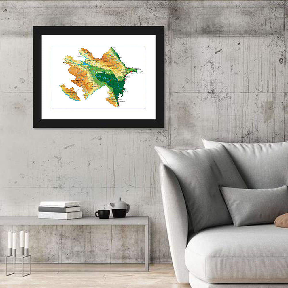 Relief Map of Azerbaijan Wall Art in a room, landscape